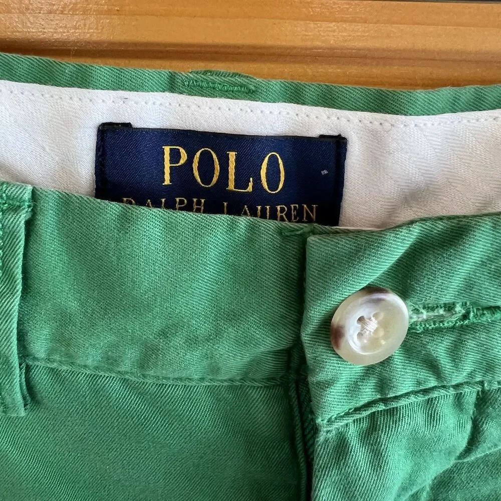 Polo Ralph Lauren Cotton Flat Front Green Shorts Casual Men’s Size 30 W Logo